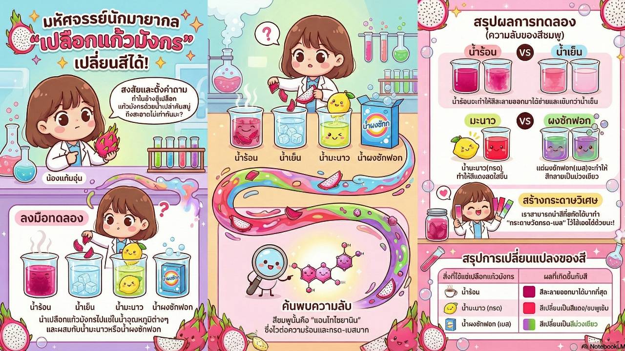 รายงานผลการจัดกิจกรรมสืบเสาะเรื่อง นักมายากลเปลี่ยนสีของเปลือกแก้วมังกร ชั้นป.3 รร.วัดรำพันฯ