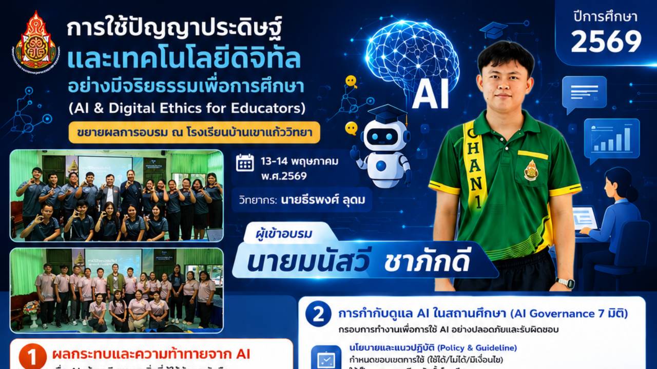 รายงานอบรมการใช้ปัญญาประดิษฐ์และเทคโนโลยีดิจิทัลอย่างมีจริยธรรมเพื่อการศึกษา (AI & Digital Ethics for Educators)