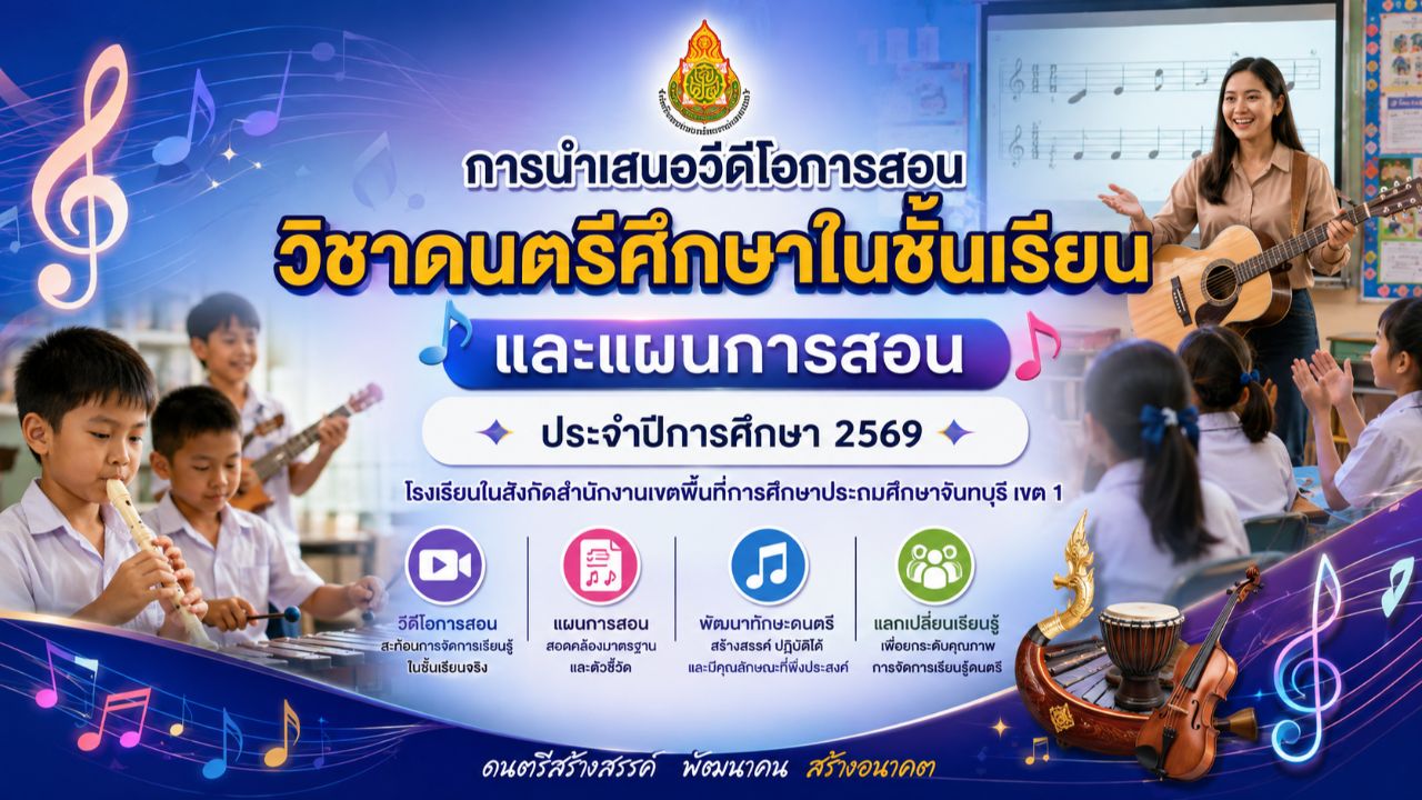นำเสนอวีดีโอการสอนดนตรีศึกษาในชั้นเรียนและแผนการสอน 1 แผน ประจำปีการศึกษา 2569